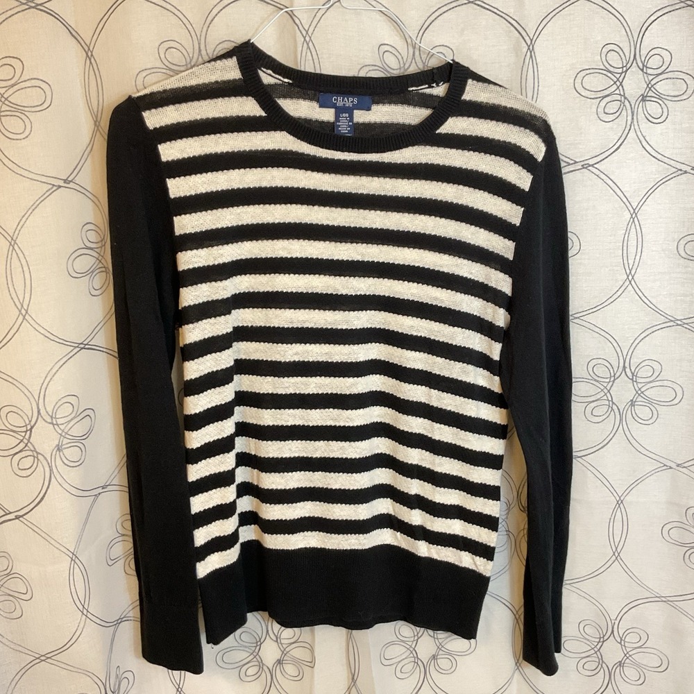 Women's Chaps black white striped long sleeve sweater Size Large